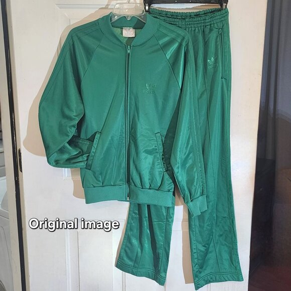 Vintage Adidas Trefoil Tracksuit 70s 80s Green Made in USA ILGWU YKK Set Size M - Picture 10 of 10